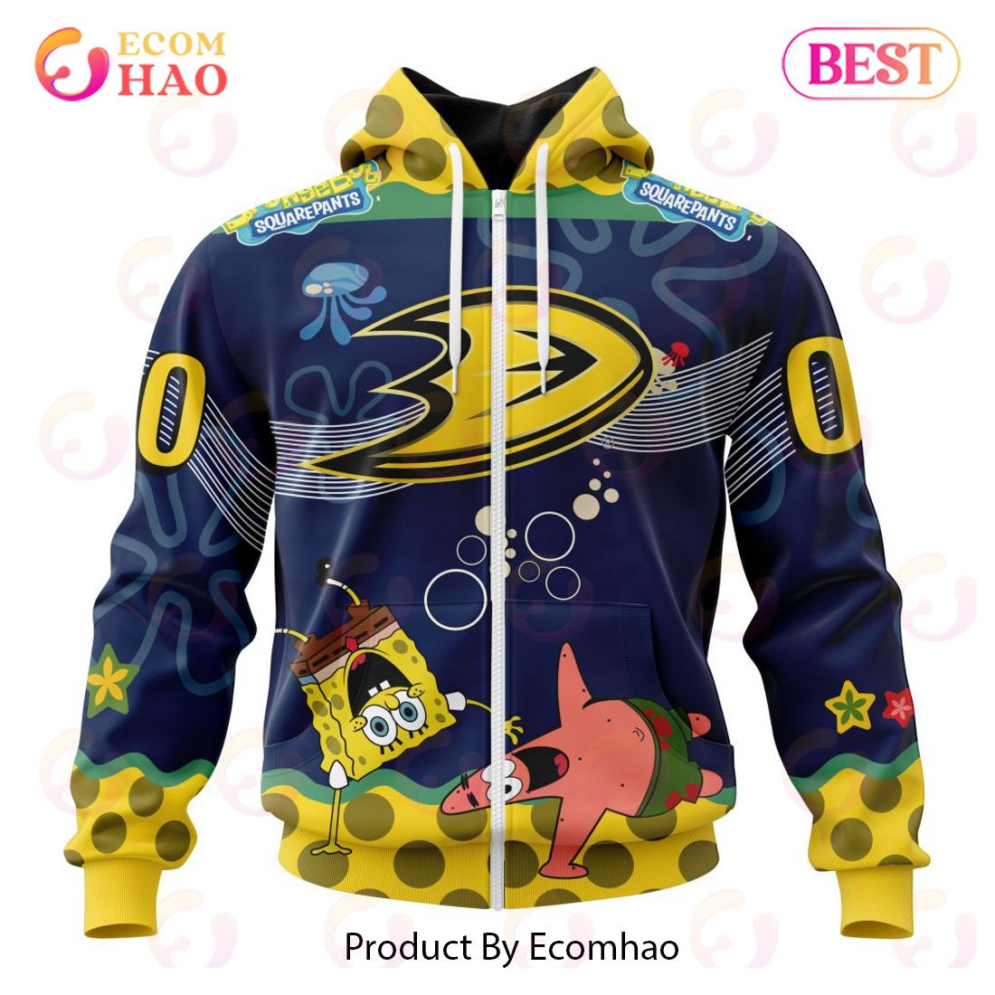 Anaheim Ducks Specialized Jersey With SpongeBob 3D Hoodie, Zip Hoodie, Man - Women, Warm, Premium Quality HZ0501