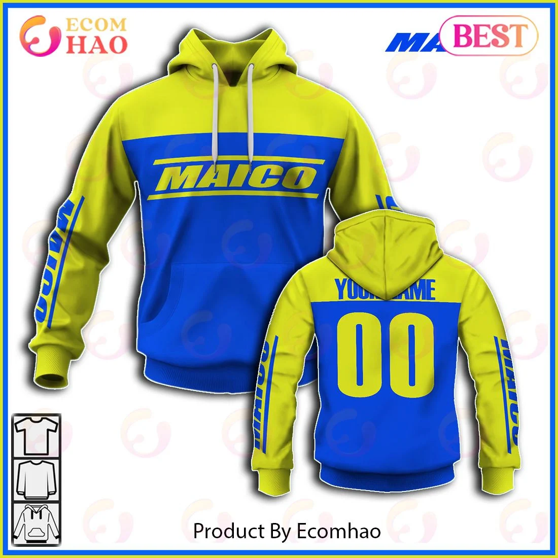 Customize Name Vintage Style Blue Maico Motocross Jersey MX Enduro AHRMA Motorcycle 3D Hoodie, Zip Hoodie, Man - Women, Warm, Premium Quality HZ0501