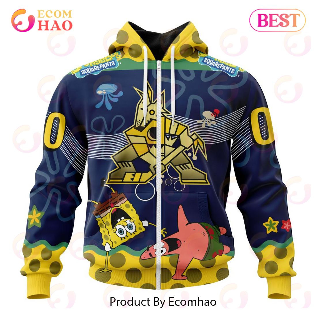 Arizona Coyotes Specialized Jersey With SpongeBob 3D Hoodie, Zip Hoodie, Man - Women, Warm, Premium Quality HZ0501