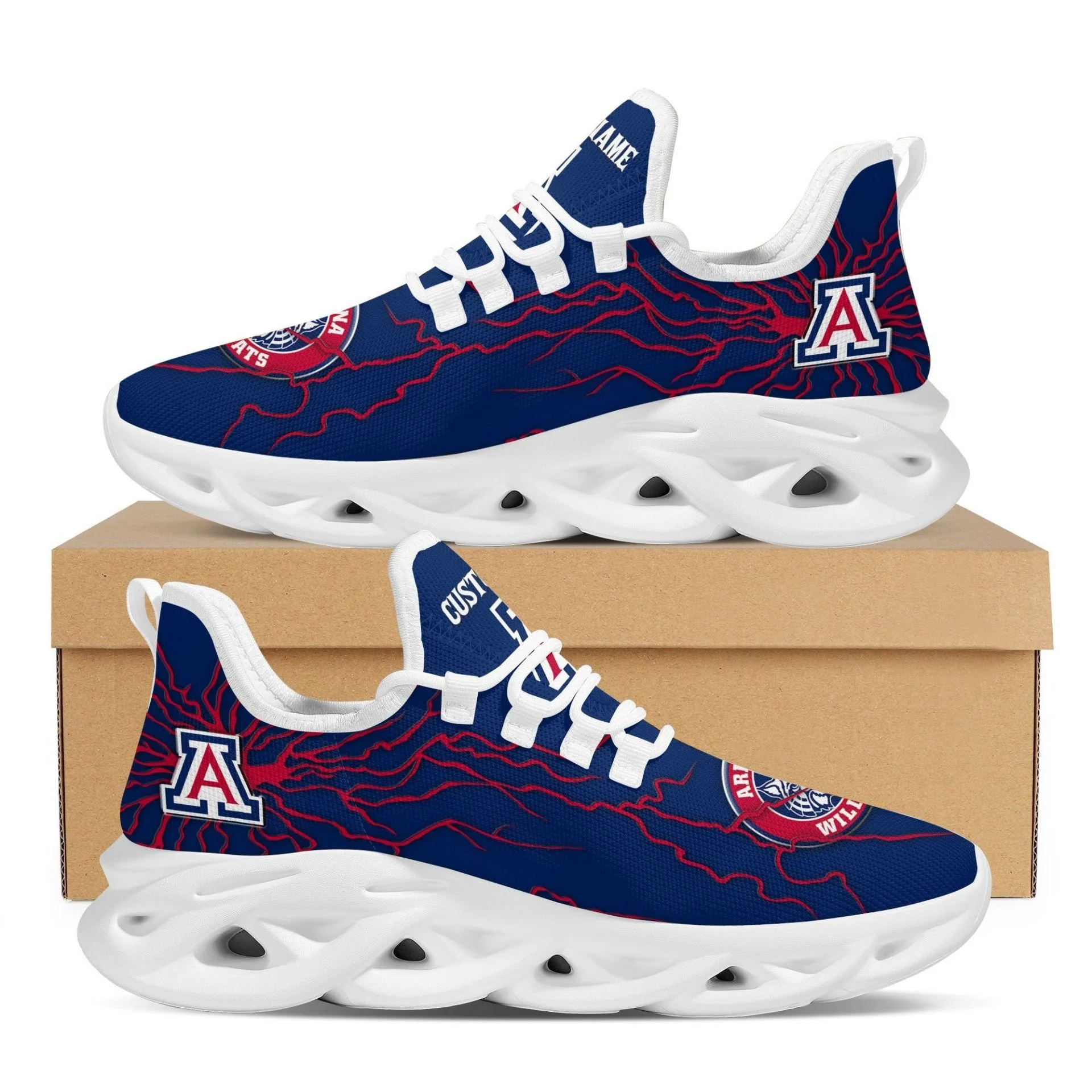 Arizona Wildcats Custom Name Red Lightning Blue Max Soul Shoes Custom  MS0601