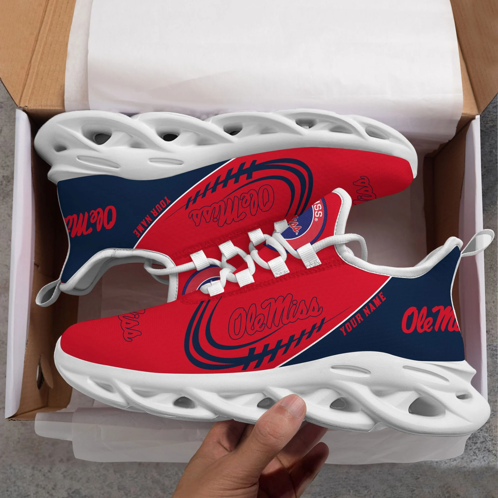Custom Ole Miss Rebels Custom Name Red Blue Max Soul Shoes  MS0601