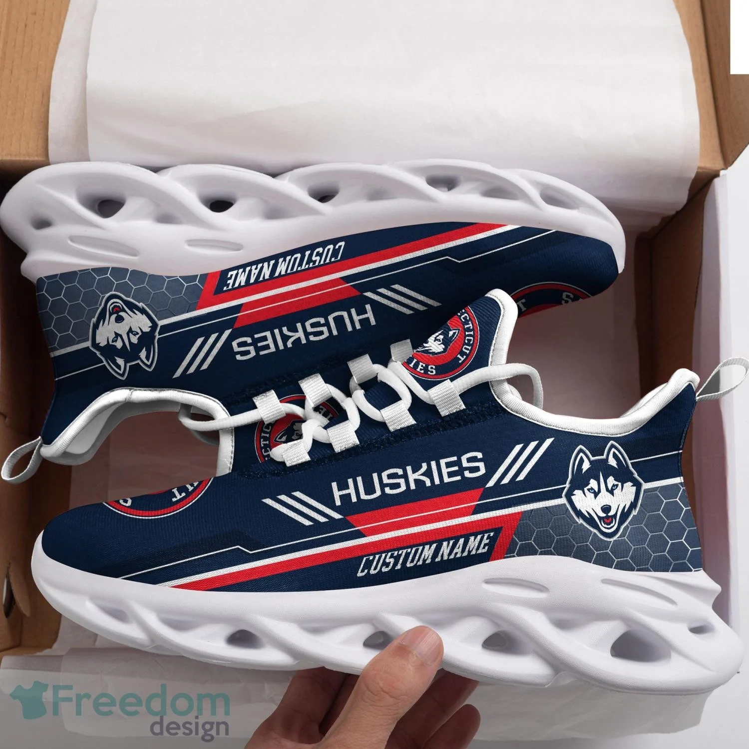 UConn Huskies Custom Name Blue Max Soul Shoes  MS0601