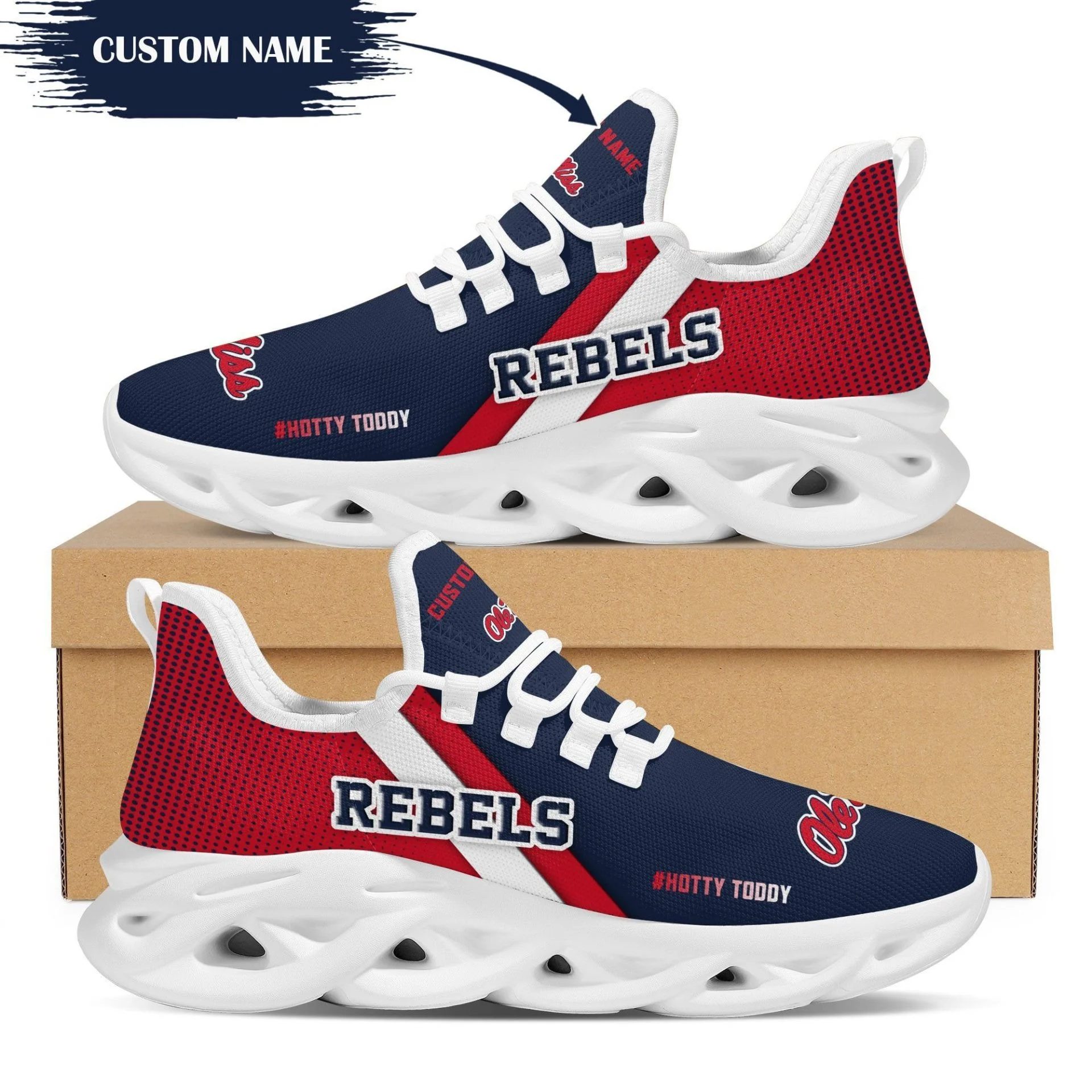 Custom Ole Miss Rebels Custom Name Red Blue Max Soul Shoes V2  MS0601