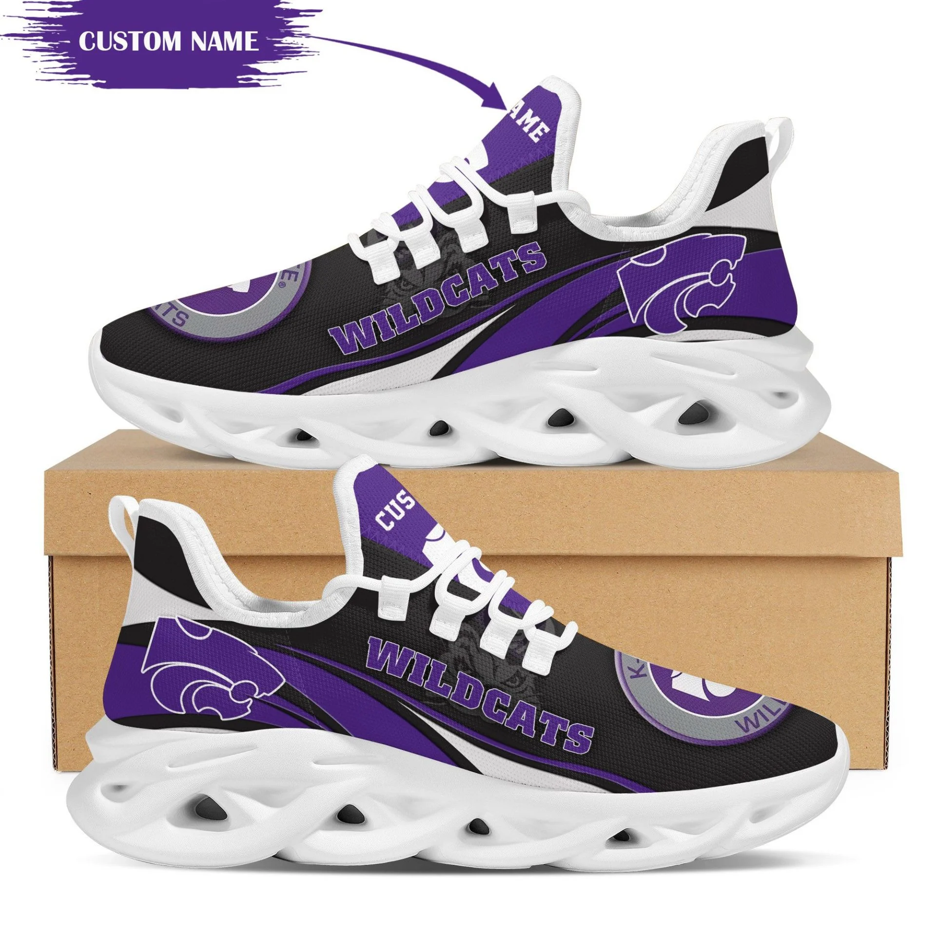 Custom Kansas State Wildcats Custom Name Purple Black Max Soul Shoes V2  MS0601