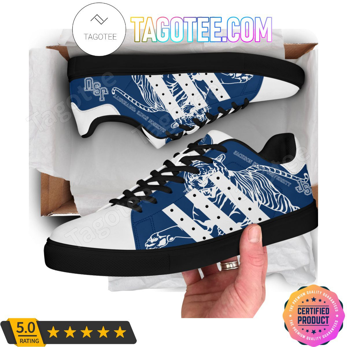 NCAA Jackson State Tigers Blue White Stan Smith Shoes , Trendy Style Sneakers ST0801