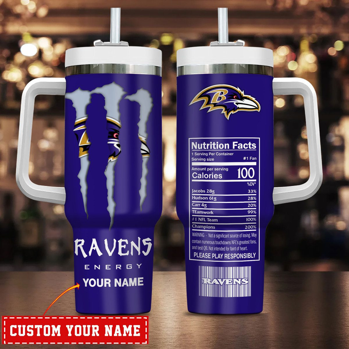 Baltimore Ravens Energy Nutrition Facts Personalized Stanley Tumbler 40Oz 0501TB40