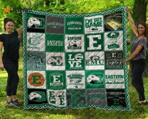 Eastern Michigan Quilt For Fans Home Decor Gift , Soft Quilt, King Size, All Season Cozy Quilt QB0901
