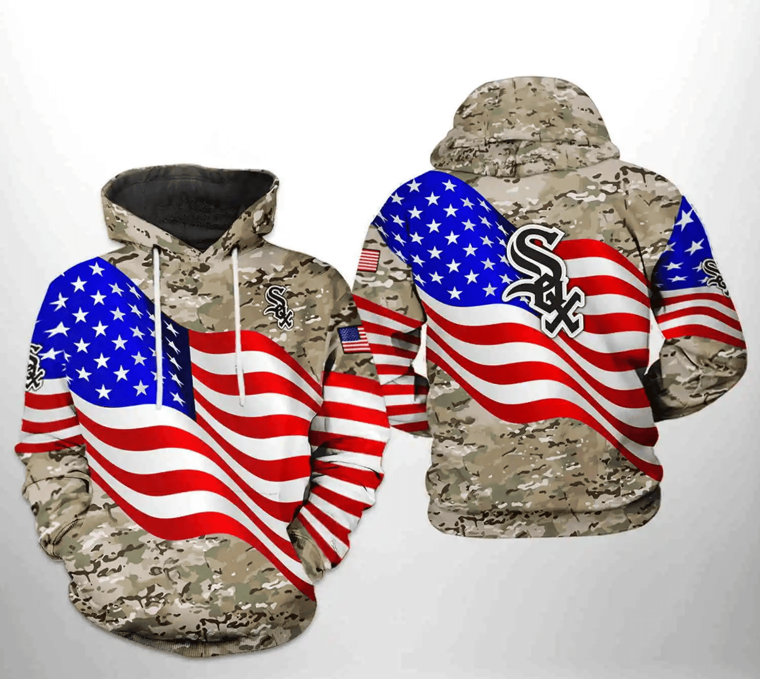 Show Your Support with Chicago White Sox Veteran 3D Hoodie – US Flag Camo AOP Shirt HZ0501