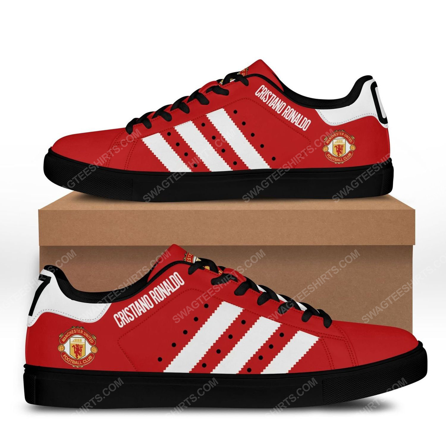 Manchester United Ronaldo Red White Stan Smith Shoes Ladies Men, Trendy Style Sneakers ST0801