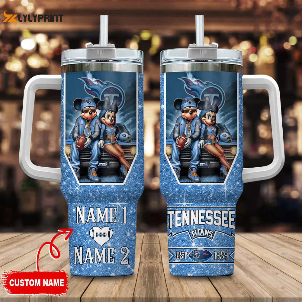 Tennessee Titans Mickey And Minnie Couple 40oz Stanley Tumbler Custom Name 0501TB40