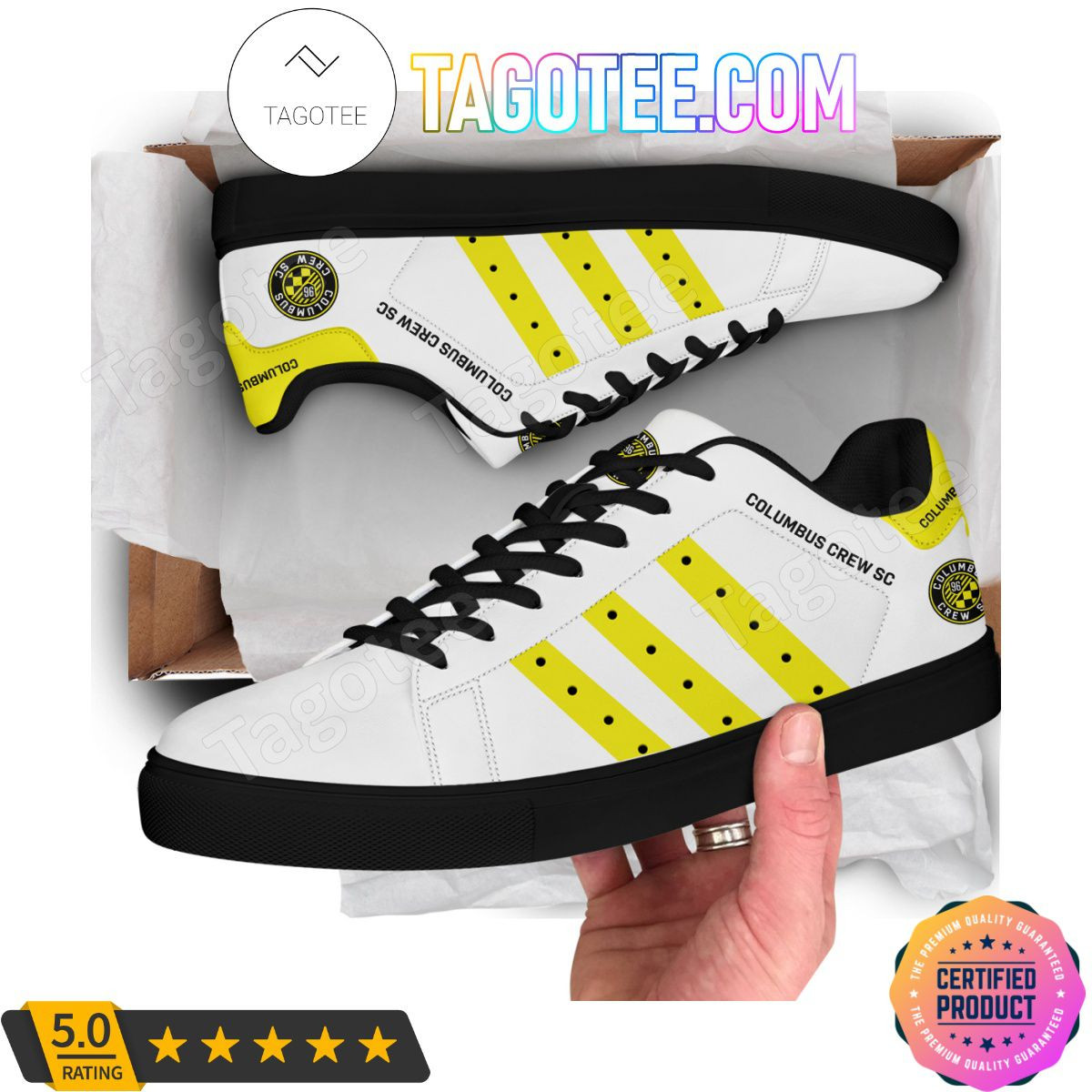 Custom MLS Columbus Crew SC White Yellow Stan Smith Shoes for Men Women, Trendy Style Sneakers ST0801