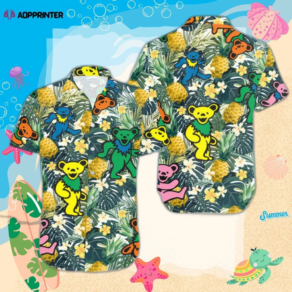 3D Hawaiian Shirt For Men Grateful Dead Dancing Bears Colors Summer Hawaii Shirt HW0601