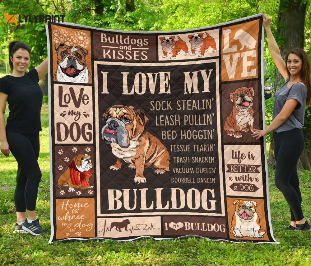 Bulldog And Kiss 3D Quilt Blanket ,  Soft Quilt, King Size, All Season Cozy Quilt QB0901
