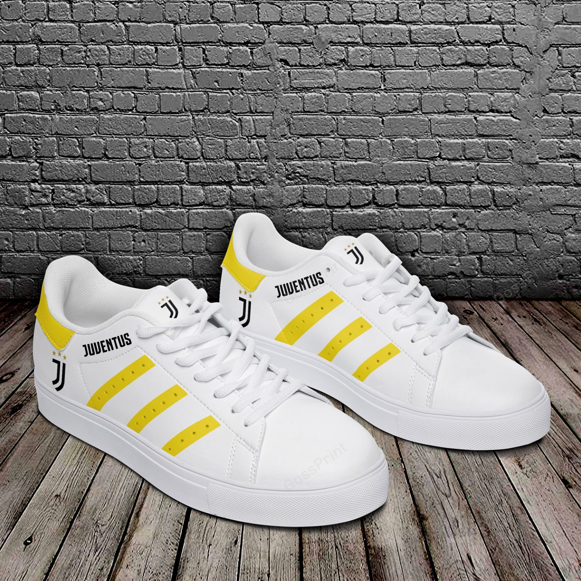 Juventus FC White Yellow Pattern Stan Smith Shoes Unisex, Trendy Style Sneakers ST0801