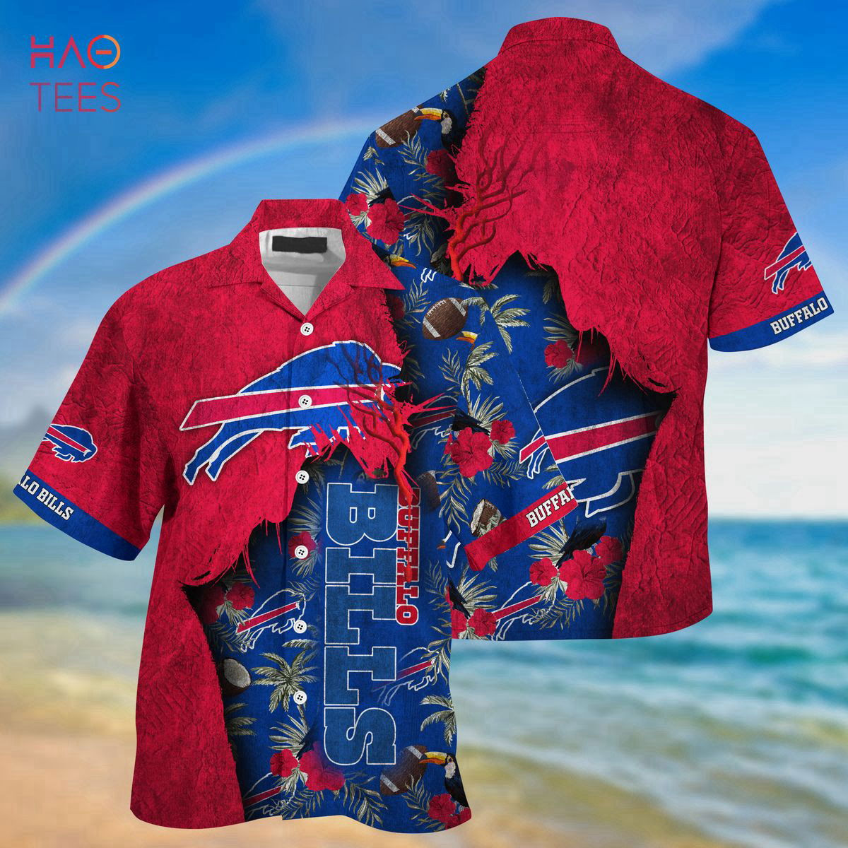 New Red Tropical Floral Buffalo Bills NFL Hawaiian Shirt Travel Summer Gift HW0601
