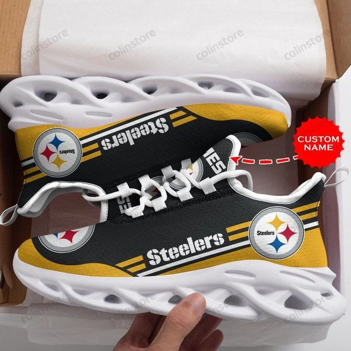 NFL Pittsburgh Steelers Custom Name Golden Black Max Soul Shoes V2 Sneakers Store MS0601