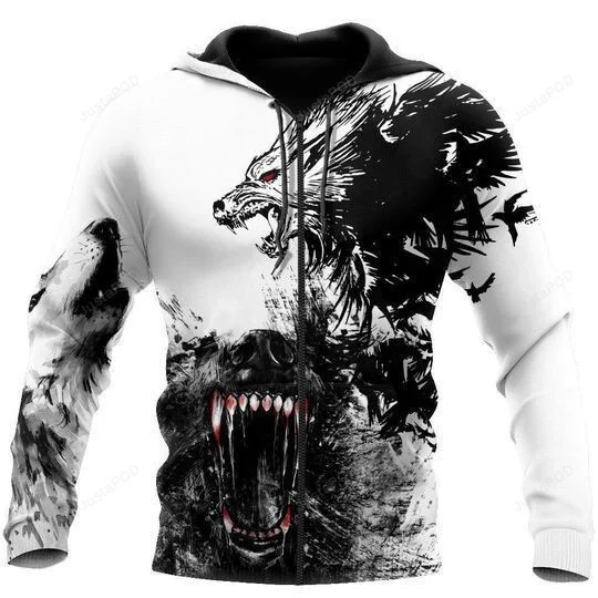 Wolf White Black 3D All Over Print Hoodie, Zip-up Hoodie HZ0501