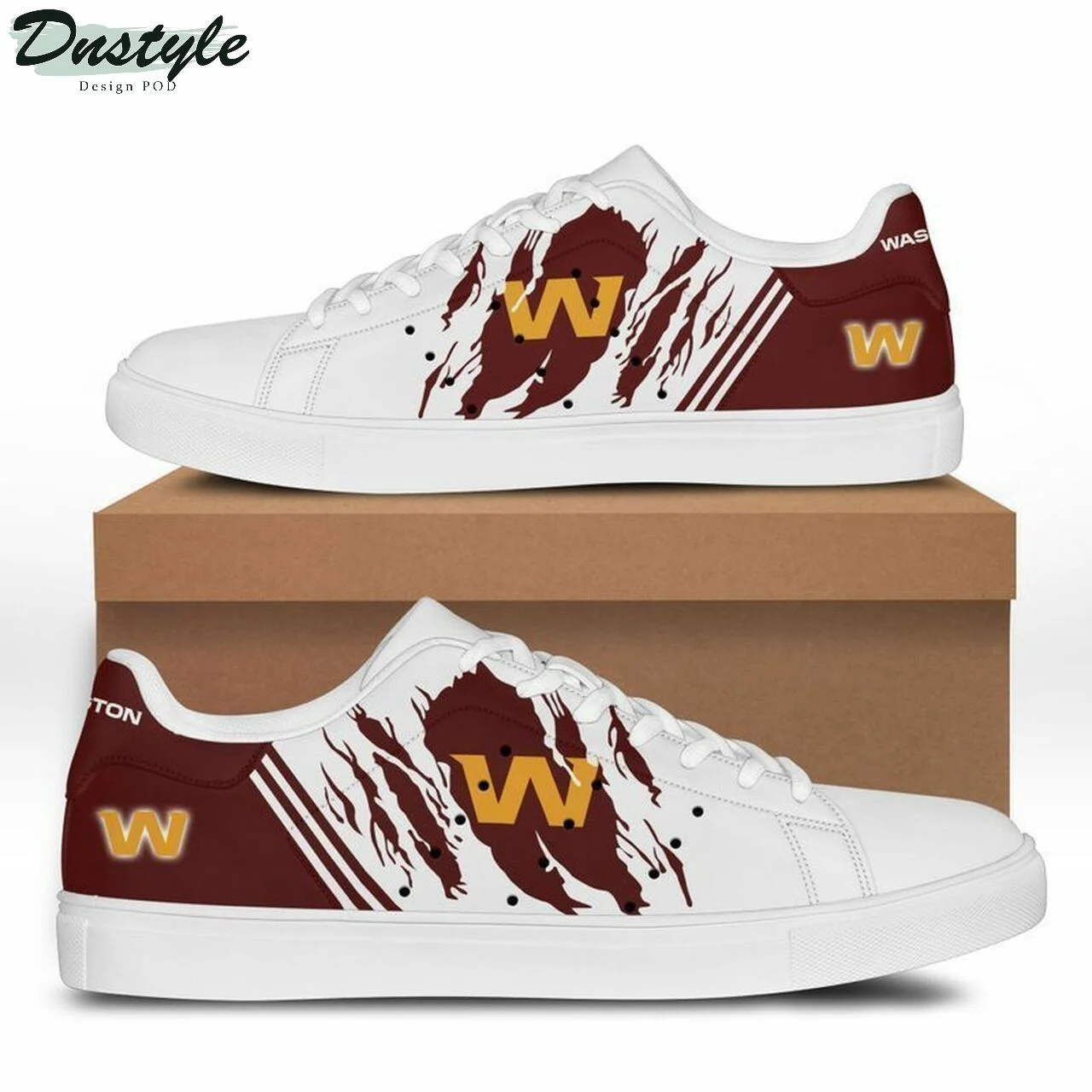 NFL Washington Commanders White Brown Stan Smith Shoes V2 for Women and Men, Trendy Style Sneakers ST0801
