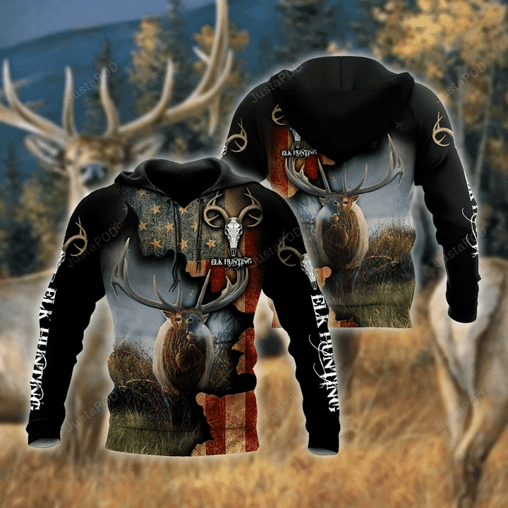 Elk Hunting American Flag Patriotic 3D All Over Print Hoodie, Zip-up Hoodie HZ0501