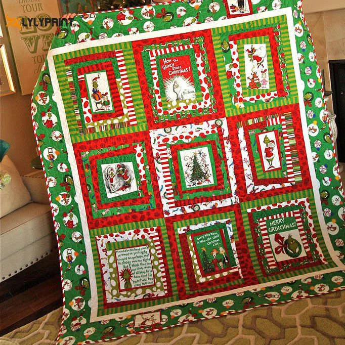 Grinch 2 Merry Christmas Quilt Blanket For Fans Home Decor Gift , Soft Quilt, King Size, All Season Cozy Quilt QB0901