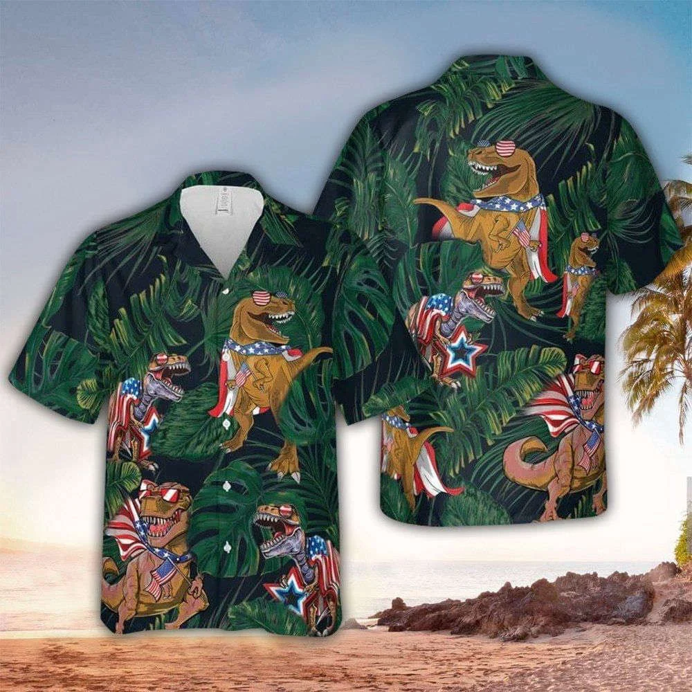 Patriotic Dinosaur Tropical Hawaiian Shirt, Gift For Men And Women HW0601