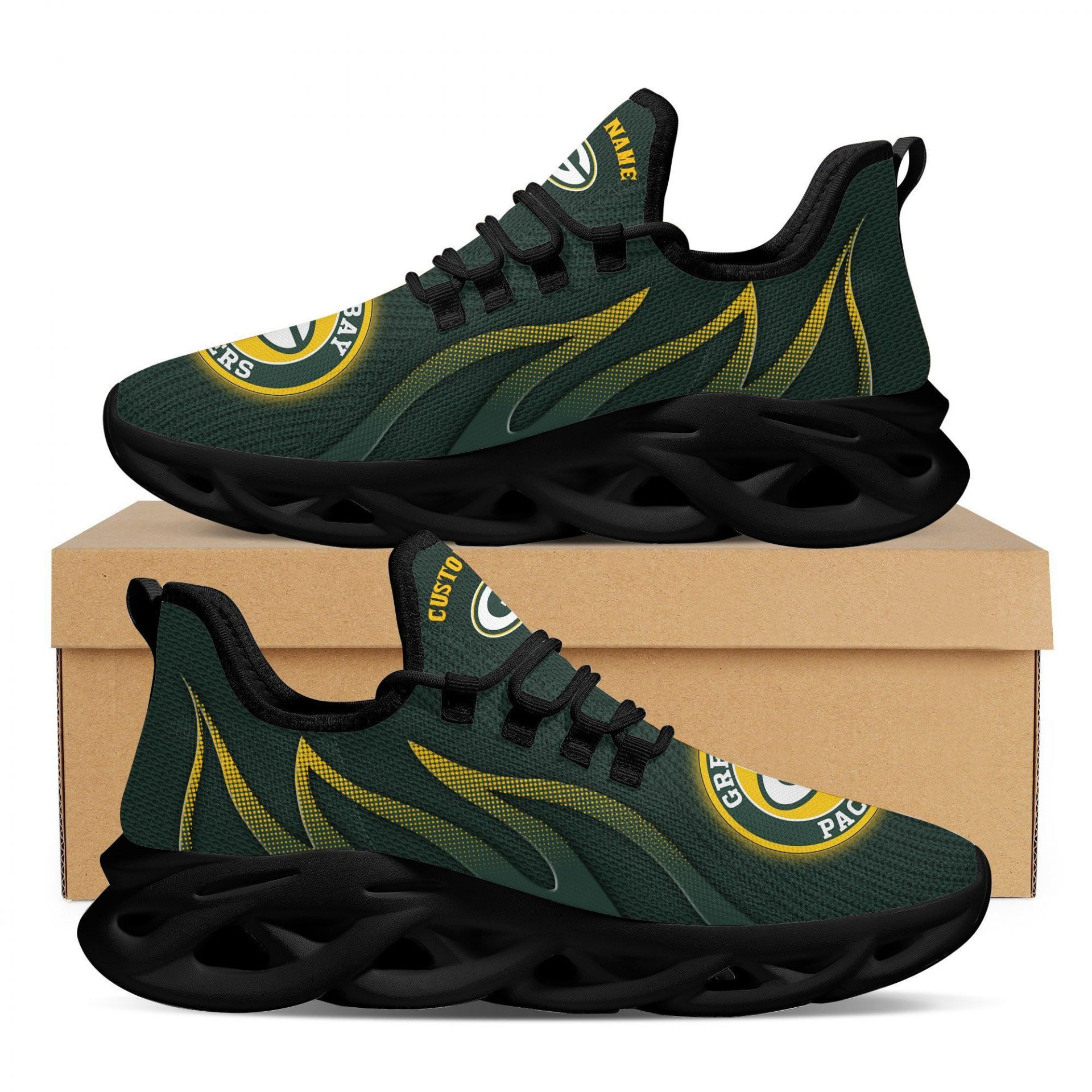 NFL Green Bay Packers Green Yellow Fire Max Soul Shoes for Women and Men MS0601