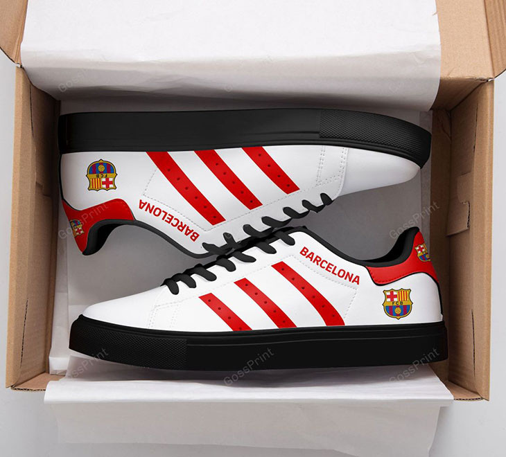 FC Barcelona White Red Stripes Stan Smith Shoes for Women and Men, Trendy Style Sneakers ST0801