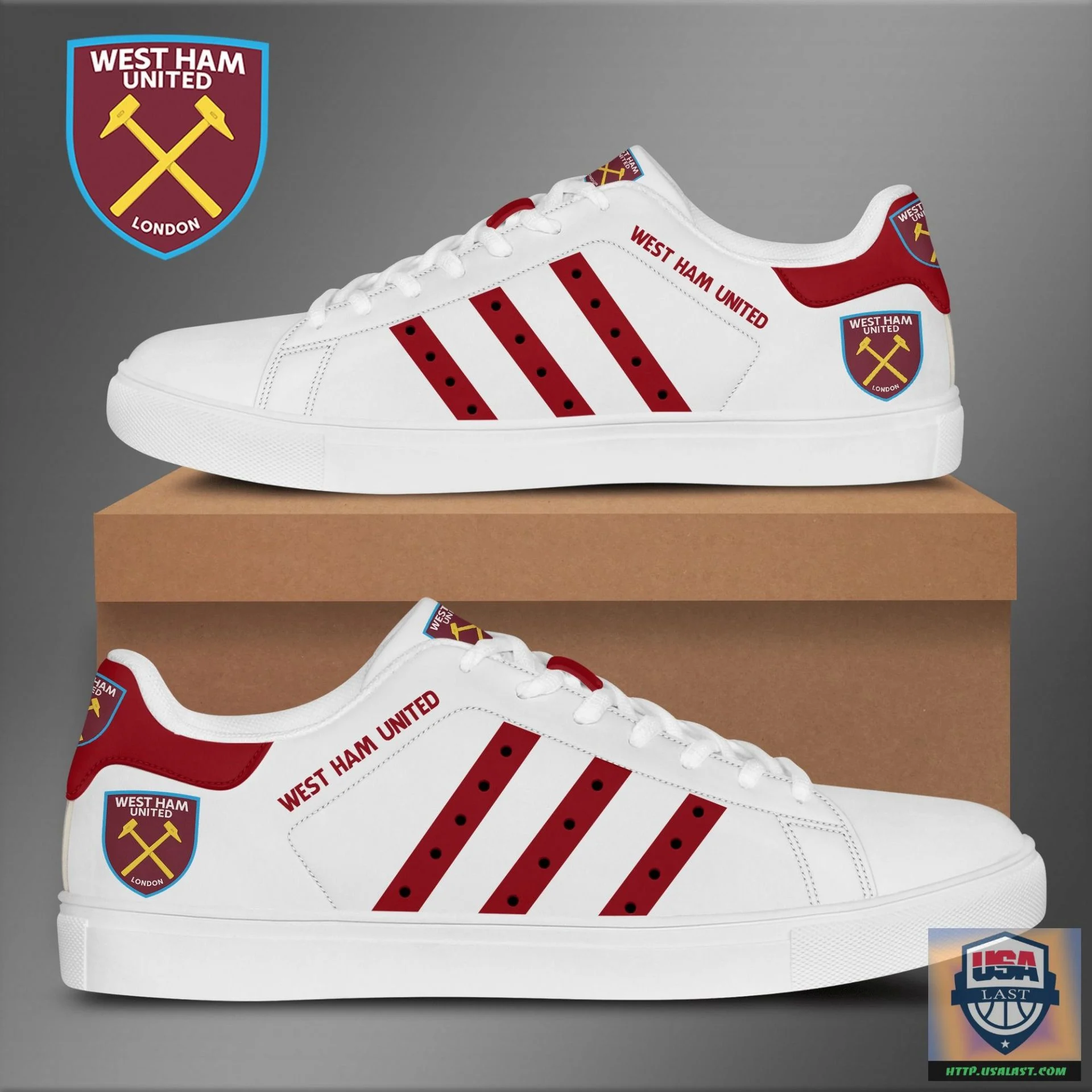 Custom West Ham United FC White Brown Stan Smith Shoes, Trendy Style Sneakers ST0801