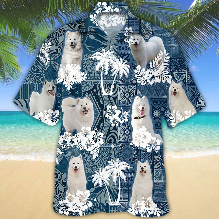 Samoyed Hawaiian Shirt, Hawaiian Shirt Vintage Floral Dog, Gift For Men Women HW0601