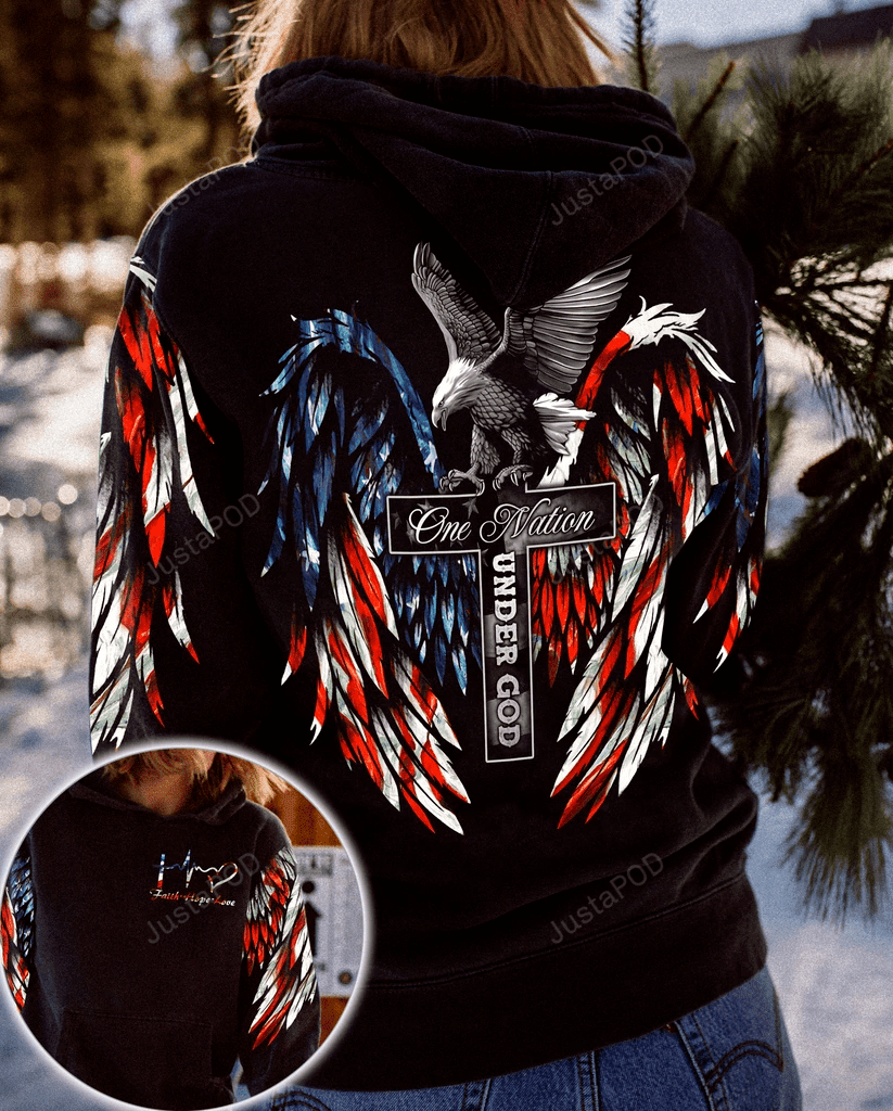 Eagle American Flag One Nation Under God 3D All Print Hoodie, Zip- Up Hoodie HZ0501