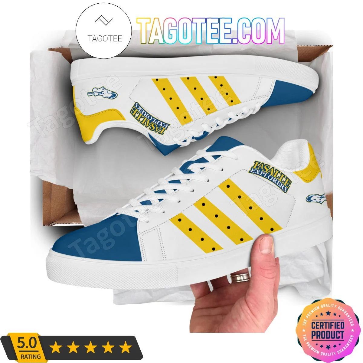 NCAA La Salle Explorers White Blue Stan Smith Shoes , Trendy Style Sneakers ST0801
