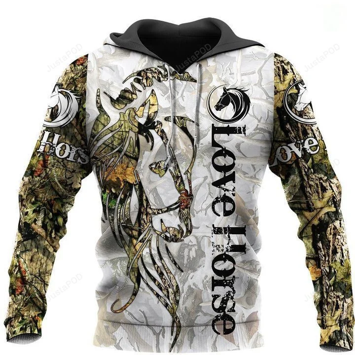 Love Horse Camouflage 3D All Over Print Hoodie, Zip-up Hoodie HZ0501