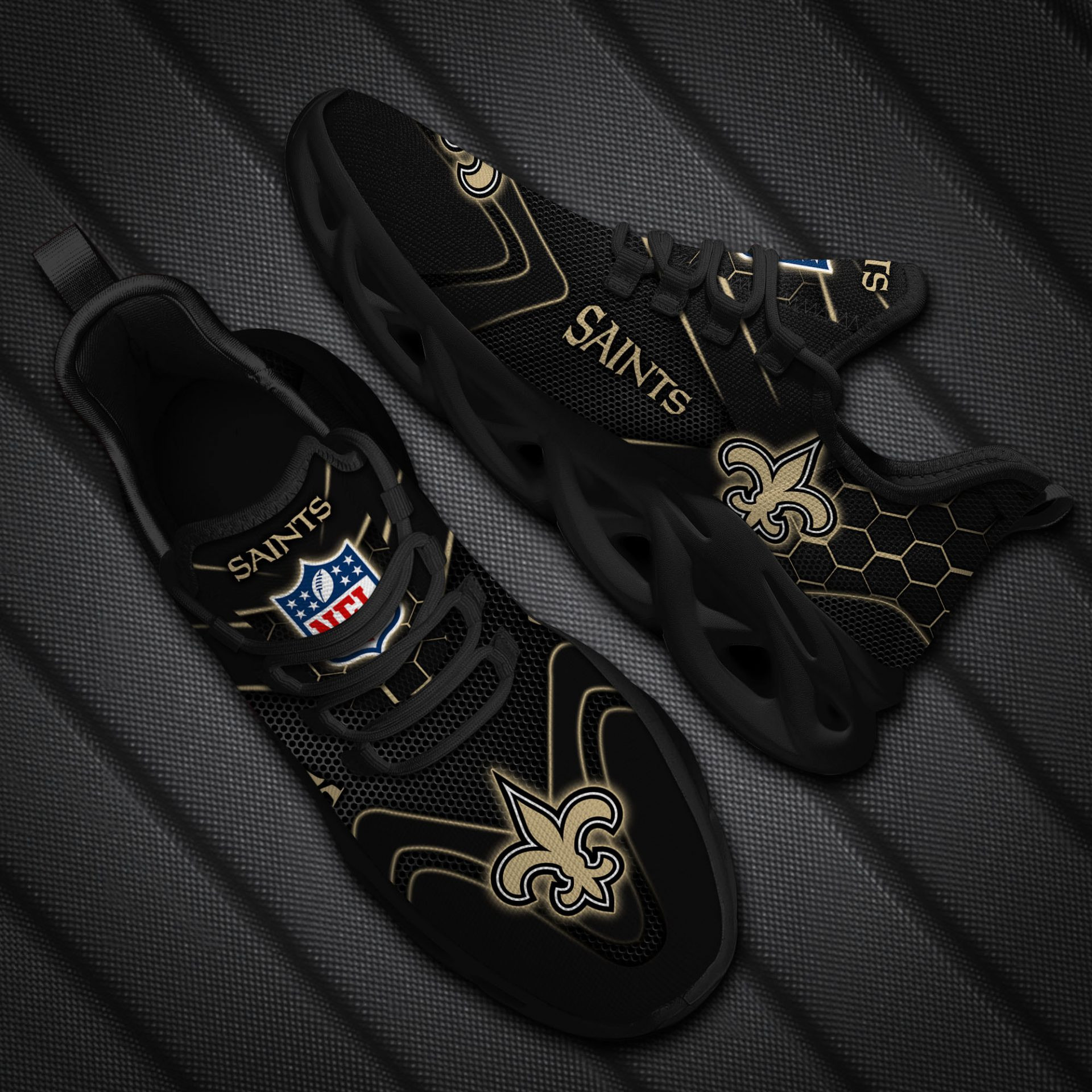 NFL New Orleans Saints Black Logo Sneaker Max Soul Shoes for Women and Men MS0601