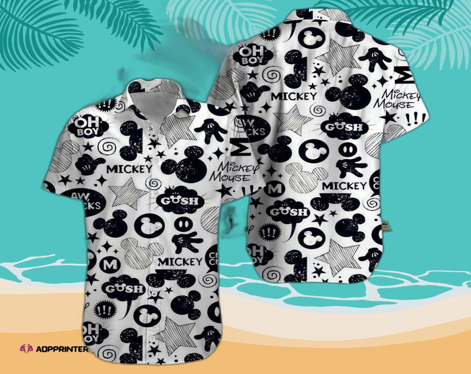 Disney Mickey Mouse Floral Aloha Hawaiian Shirt Cartoon Black 01 HW0601