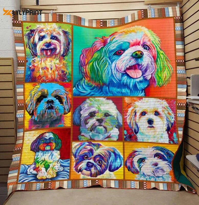 Colorful Shih Tzu Love 3D Quilt Blanket For Fans Home Decor Gift ,  Soft Quilt, King Size, All Season Cozy Quilt QB0901