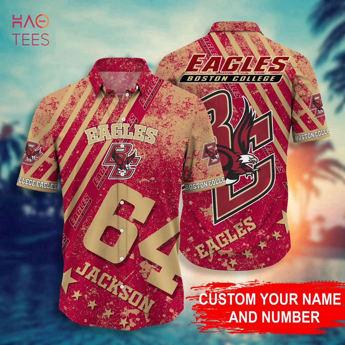 Boston College Eagles Personalized Hawaiian Shirt Red Number Style HW0601