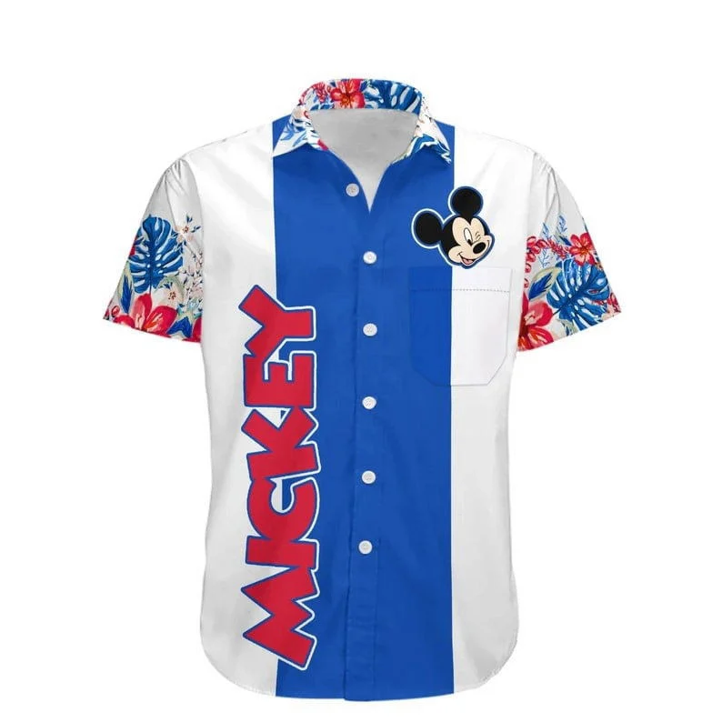 Mickey Mouse Floral Stripe Disney Cartoon Hawaiian Shirt HW0601