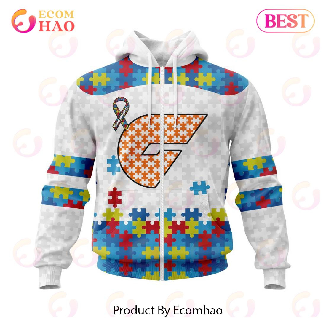 AFL Greater Western Sydney Giants Autism Awareness Personalized Name & Number 3D Hoodie, Zip Hoodie, Man - Women, Warm, Premium Quality HZ0501