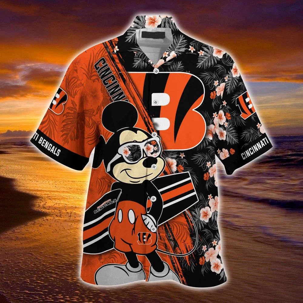 Cincinnati Bengals NFL-Summer Hawaii Shirt Mickey And Floral Pattern For Sports Fans HW0601