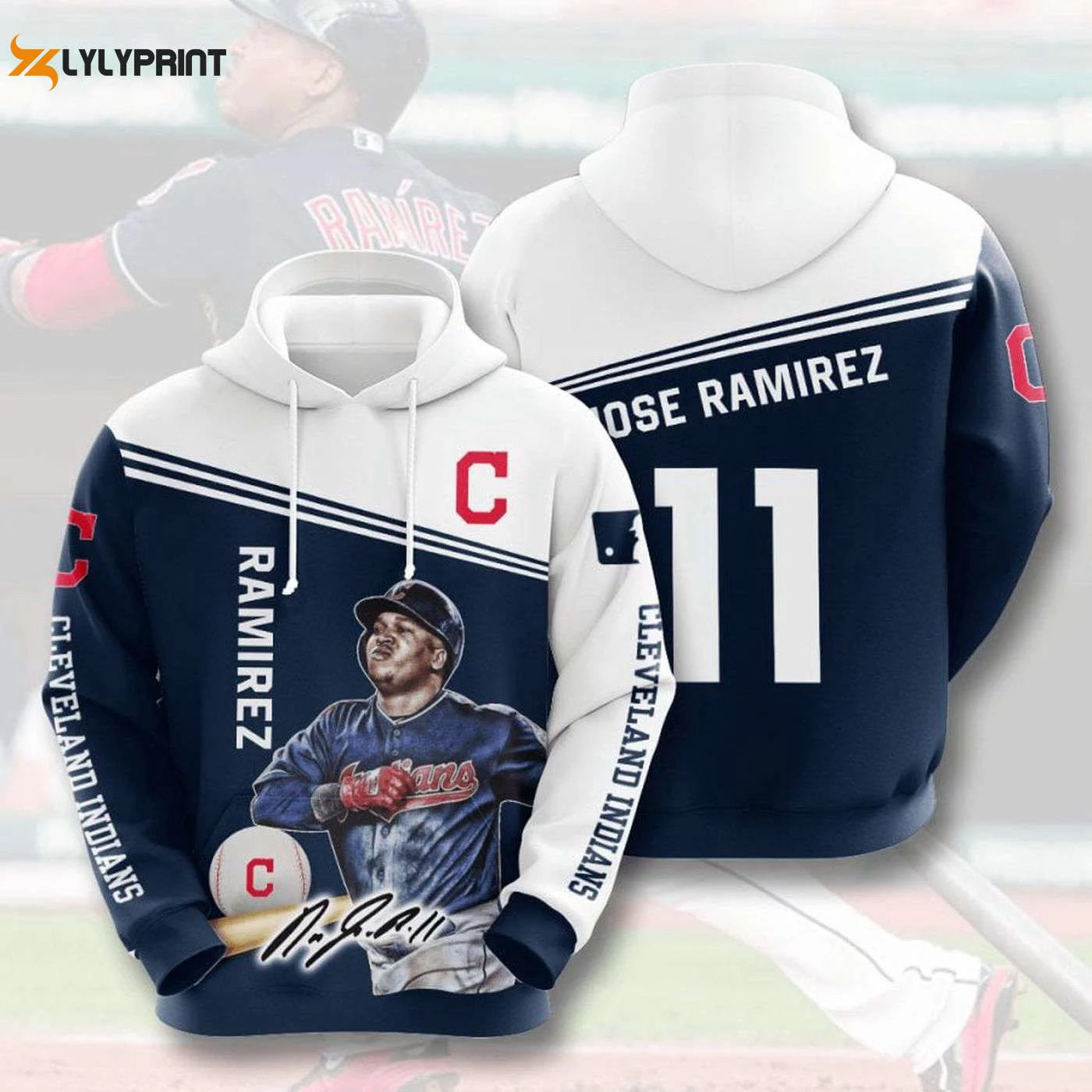 Cleveland Indians Jose Ramirez AOP Pullover Hoodie Show Your Team Spirit HZ0501