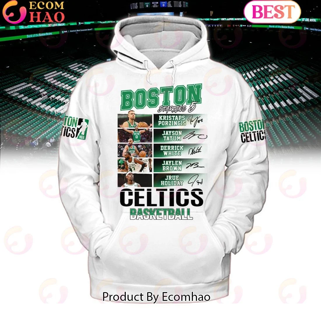 Boston Celtics Basketball Starting 5 White Hoodie, Zip Hoodie, Man - Women, Warm, Premium Quality HZ0501