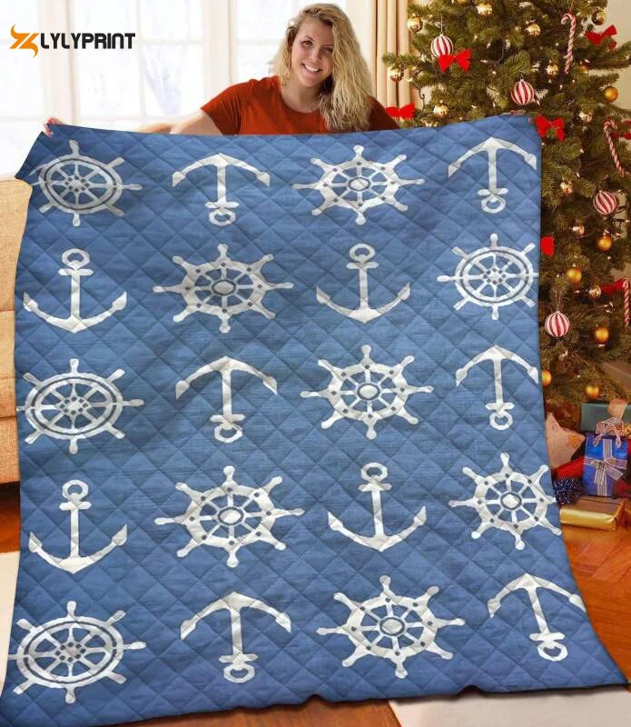 Ship Wheel Anchor 3D Customized Quilt ,  Soft Quilt, King Size, All Season Cozy Quilt QB0901
