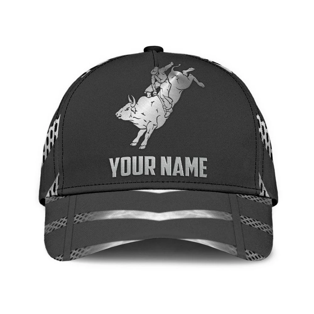 Personalized Name Bull Riding Classic Cap Metal Pattern Printed Baseball Cap Gift HZ0501