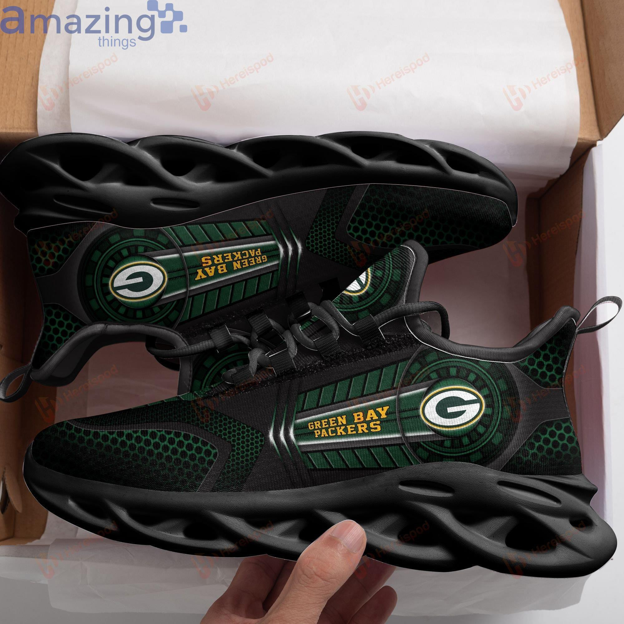 NFL Green Bay Packers Dark Green Black Max Soul Shoes for Women and Men MS0601