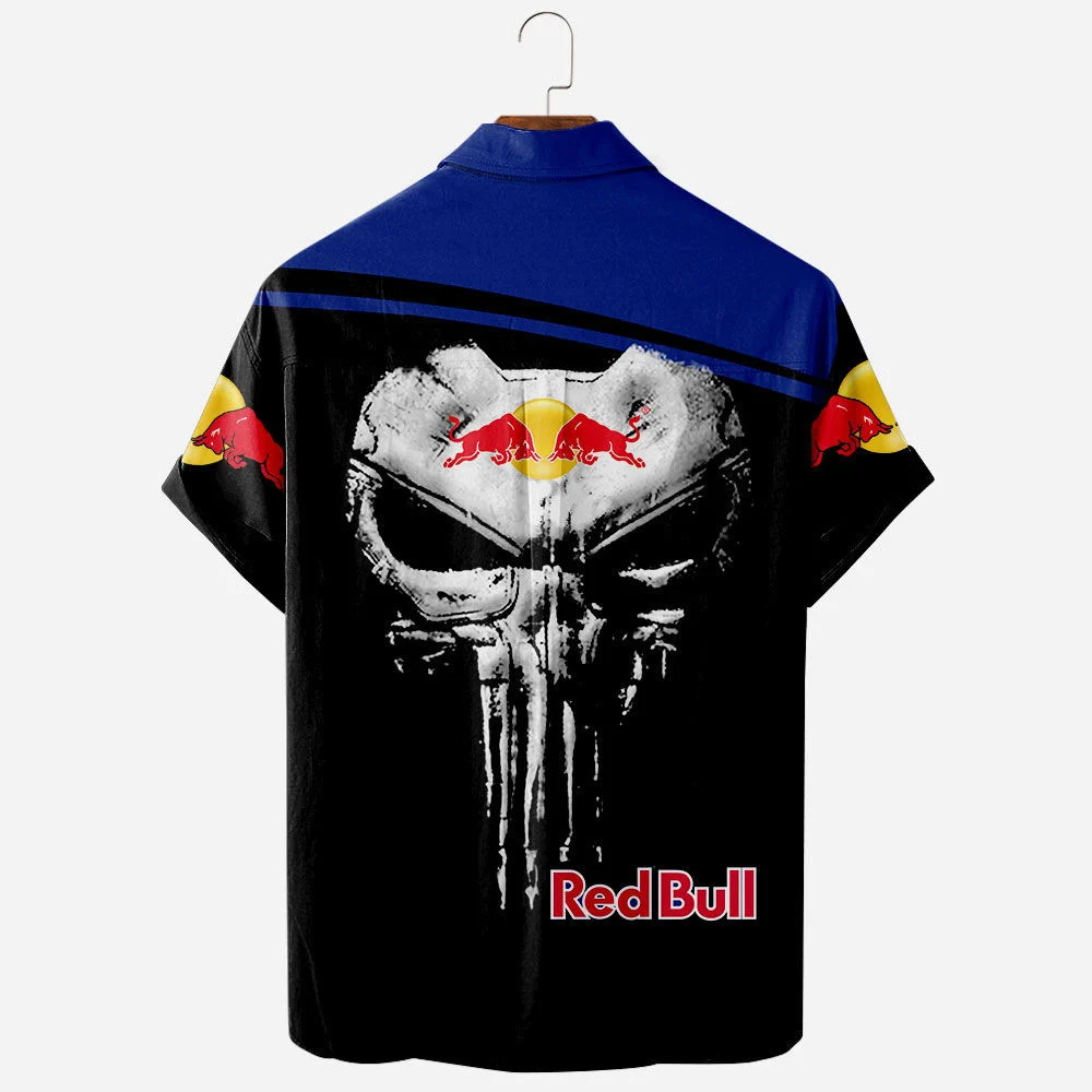 Skull Dark Red Bull Printed 3D Hawaiian Shirt Button Up Tee HW0601