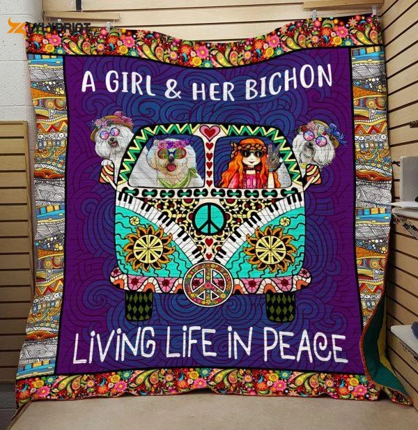 A Girl And Her Bichon 3D Customized Quilt Blanket ,  Soft Quilt, King Size, All Season Cozy Quilt QB0901