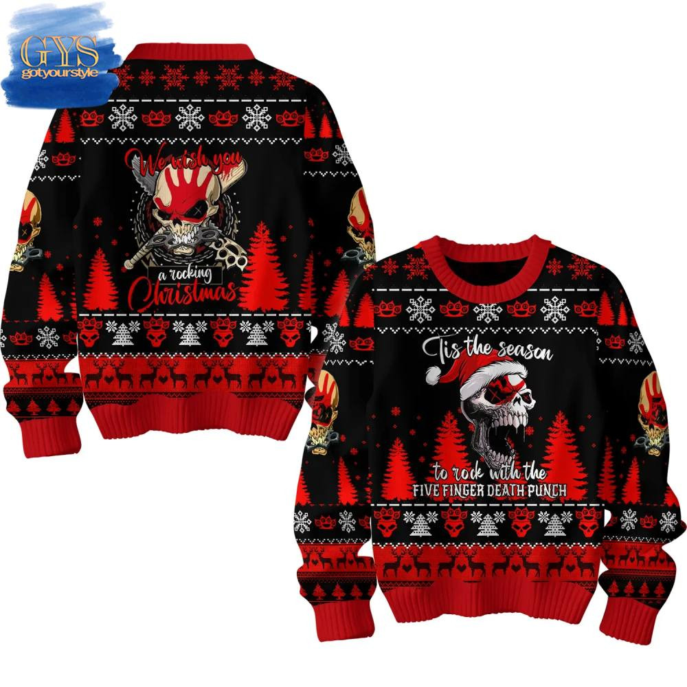 Five Finger Death Punch Rocking Christmas Limited Edition Ugly Sweater , Cozy Soft Unisex Pullover SW0601