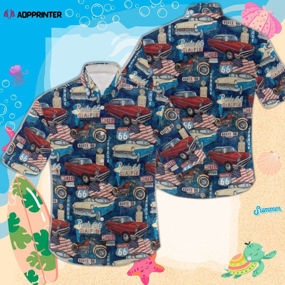 Historic US Route 66 Motorcycle Hawaiian Shirt HW0601