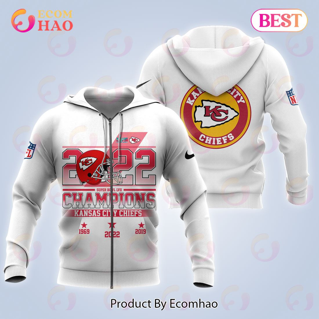 2023 Kansas City Chiefs Super Bowl Championship Apparel White 3D Hoodie, Zip Hoodie, Man - Women, Warm, Premium Quality HZ0501