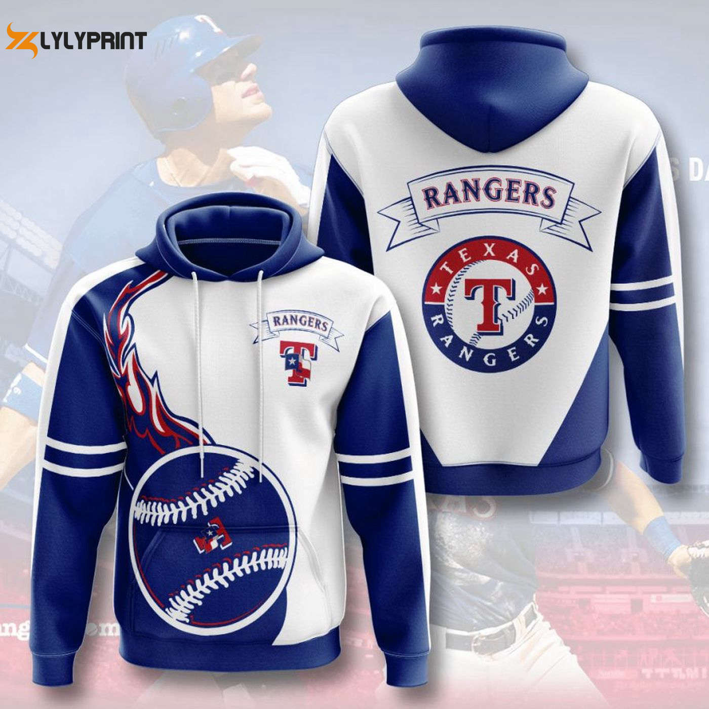 Texas Rangers Fire Ball Blue White Pullover Hoodie – AOP Shirt Show Your Support in Style HZ0501